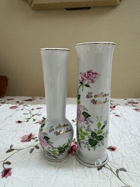 Qty:2 Vintage To Mother With Love Vase Floral 6.5”